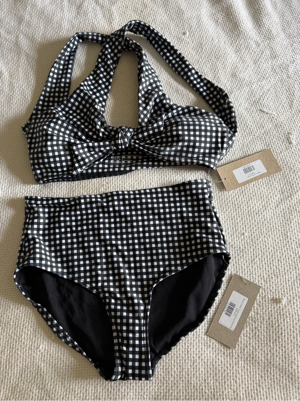 NWT - Albion Black Check Gingham Tie-Front Bikini Set - Picture 2 of 7